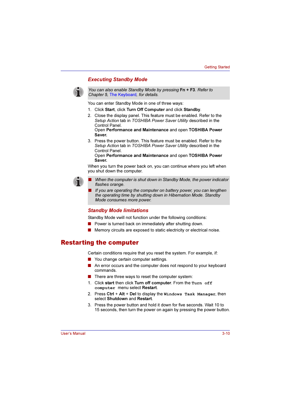 Restarting the computer, Restarting the computer -10 | Toshiba Qosmio E10 User Manual | Page 67 / 200