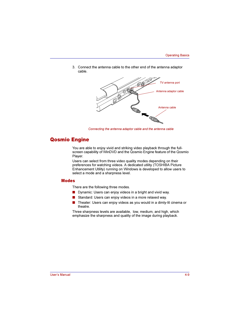 Qosmio engine, Modes, Qosmio engine -9 | Modes -9 | Toshiba Qosmio E10 User Manual | Page 77 / 200