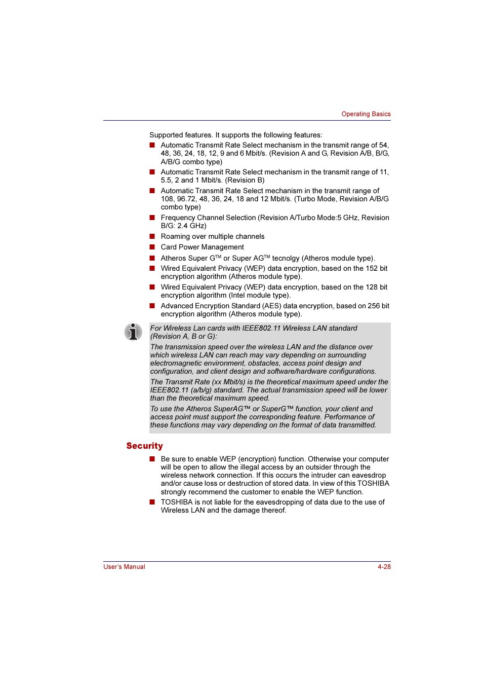 Security, Security -28 | Toshiba Qosmio E10 User Manual | Page 96 / 200