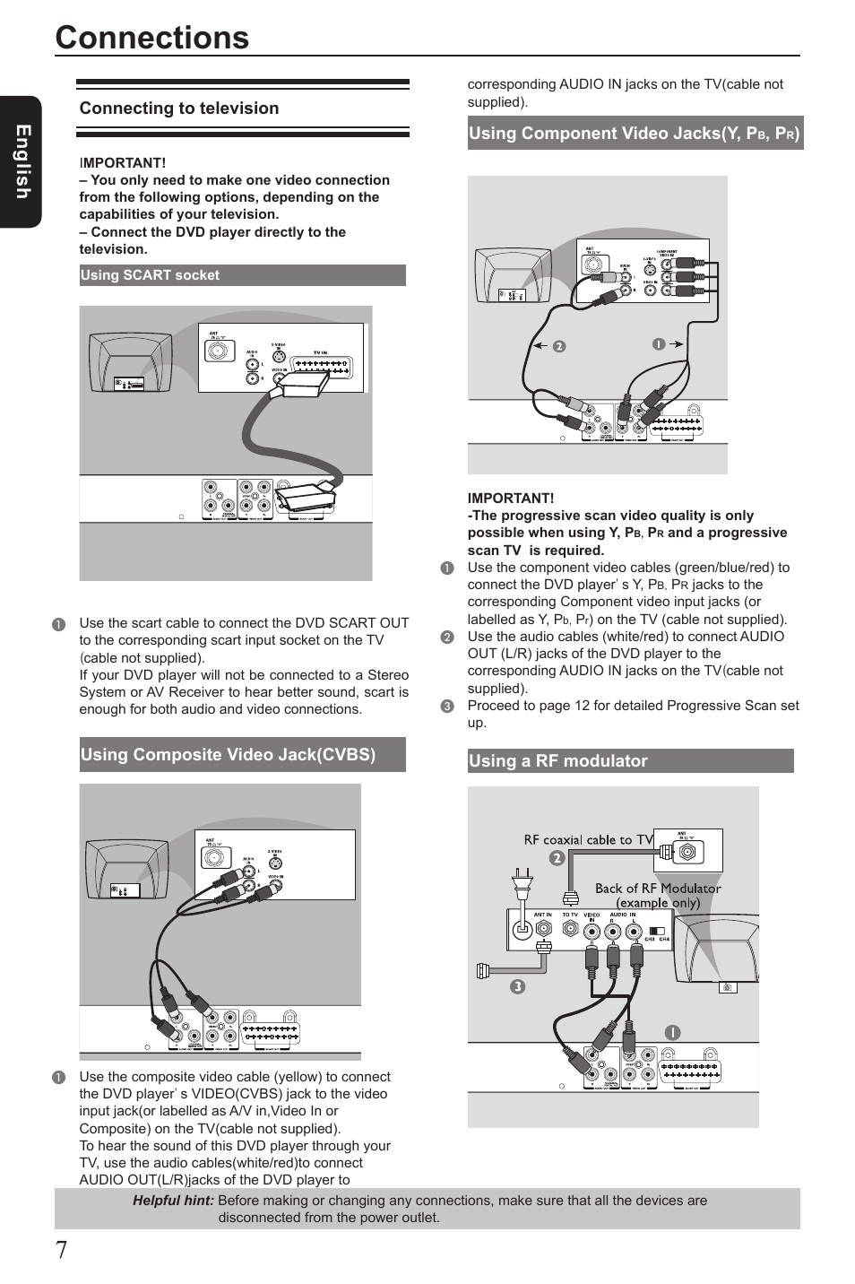 Connections, Eng lis h | Toshiba SD290 User Manual | Page 8 / 28