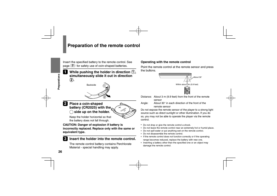 Preparation of the remote control | Toshiba SDP95S User Manual | Page 26 / 74