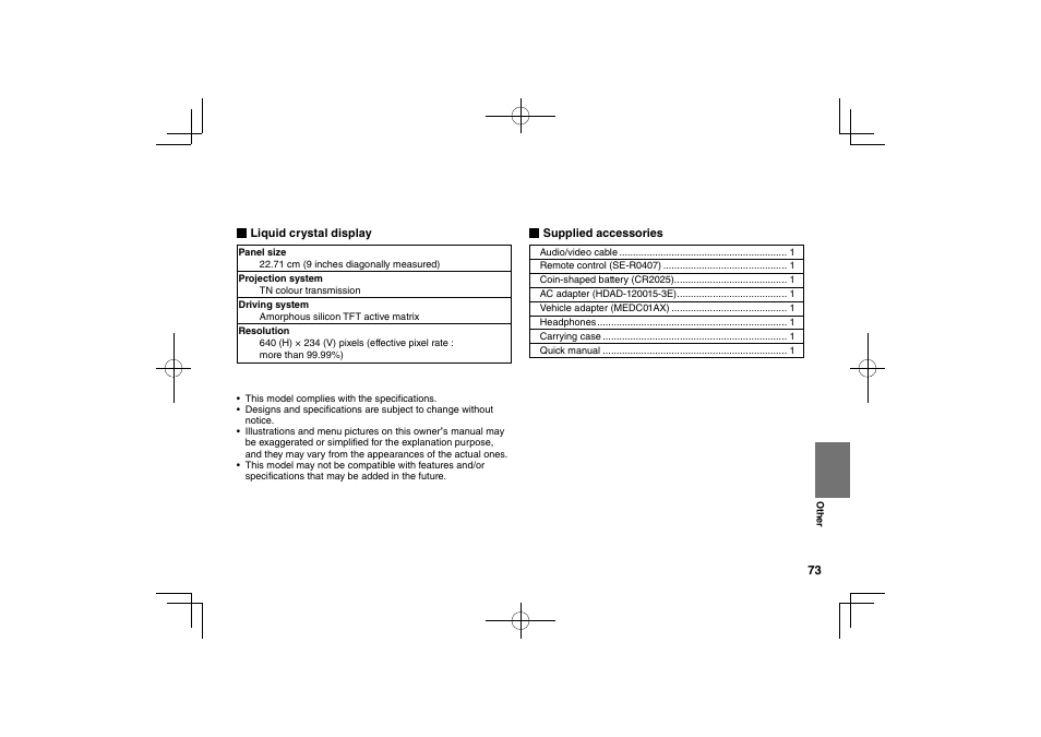 Toshiba SDP95S User Manual | Page 73 / 74