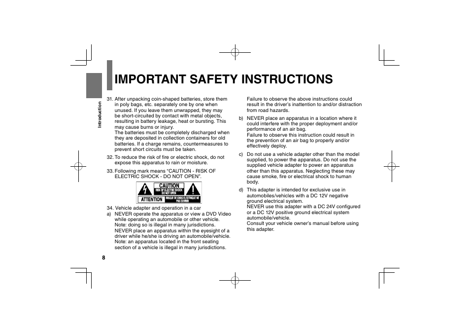 Important safety instructions | Toshiba SDP95S User Manual | Page 8 / 74