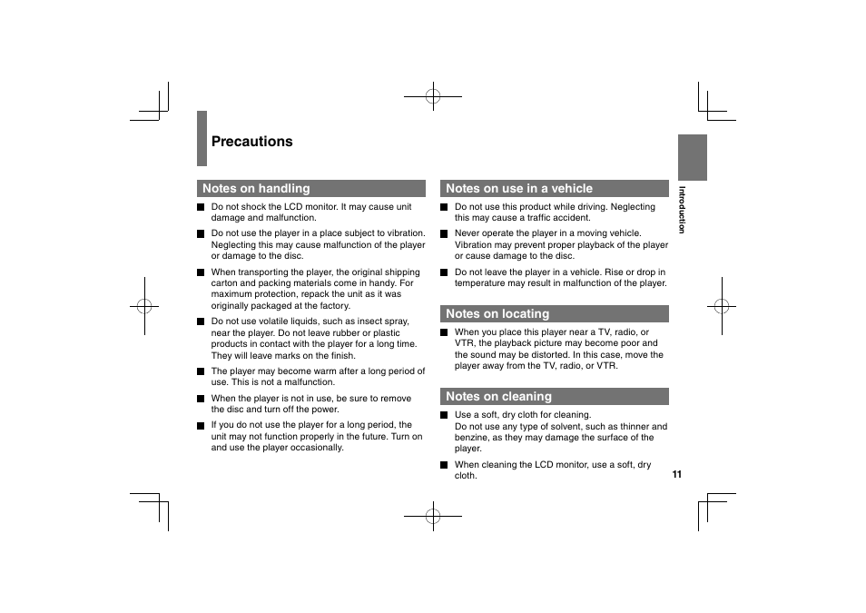 Precautions | Toshiba SDP94S User Manual | Page 11 / 76