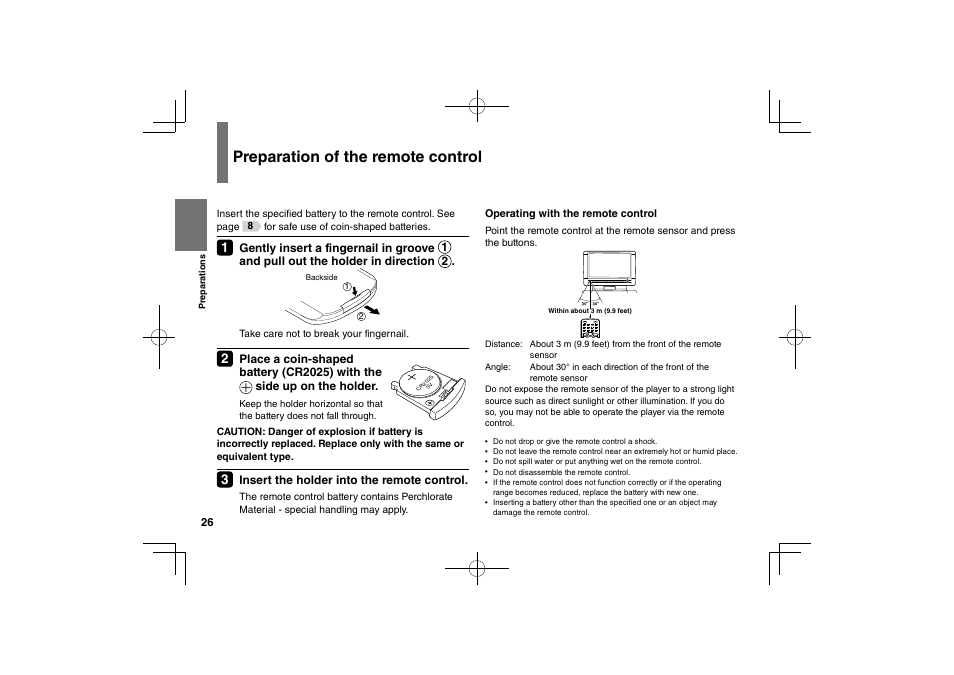 Preparation of the remote control | Toshiba SDP94S User Manual | Page 26 / 76