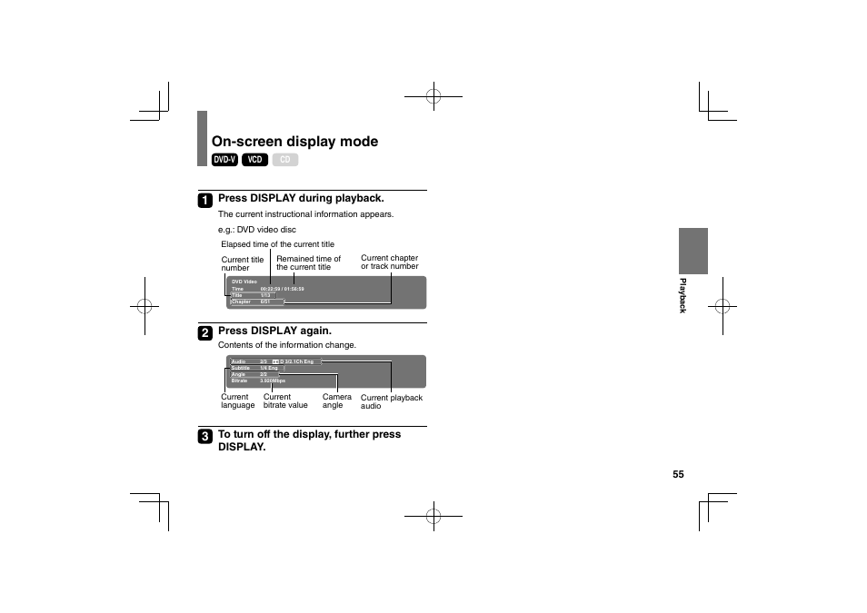 On-screen display mode | Toshiba SDP94S User Manual | Page 55 / 76