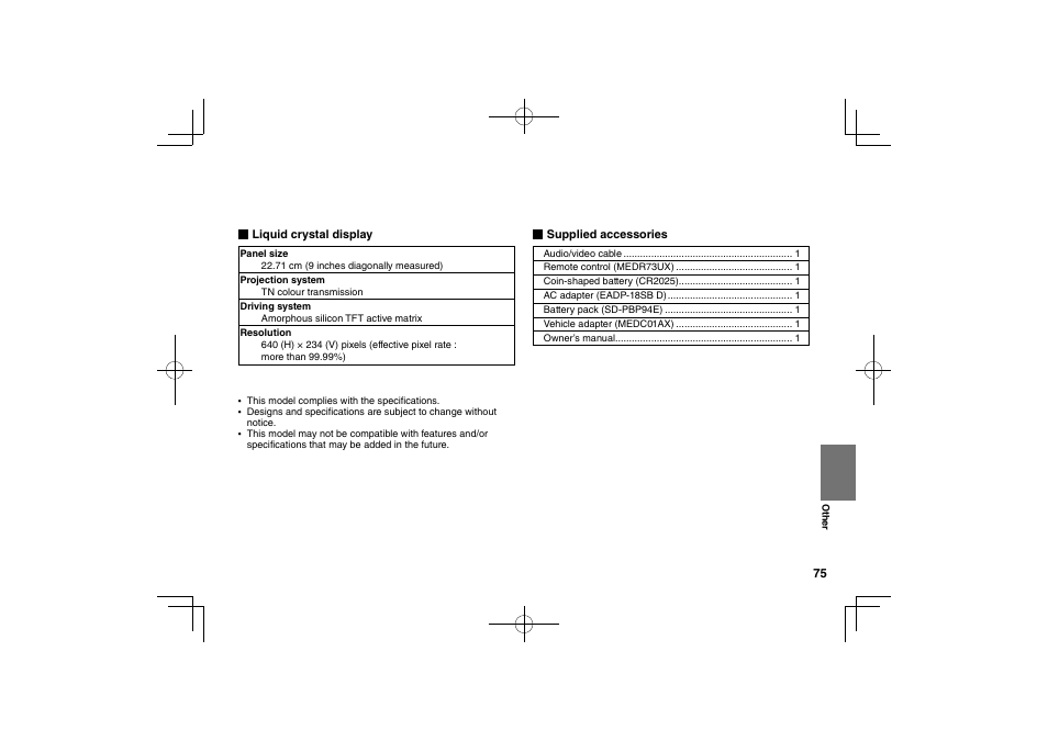 Toshiba SDP94S User Manual | Page 75 / 76