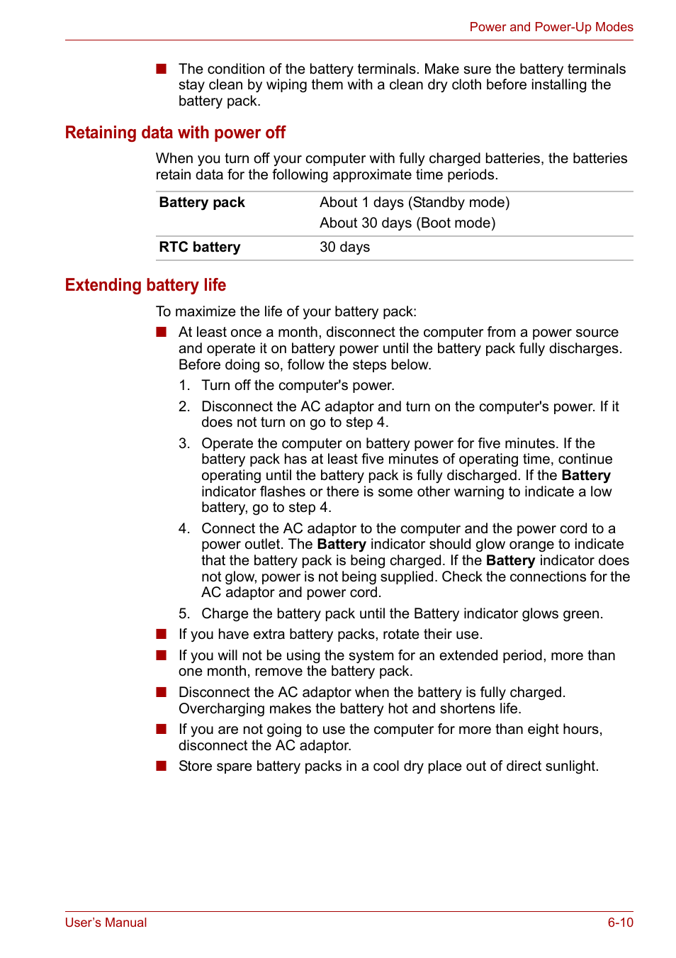 Ed. refer to, Extending battery life, Retaining data with power off | Toshiba Satellite L30 (PSL33) User Manual | Page 101 / 165