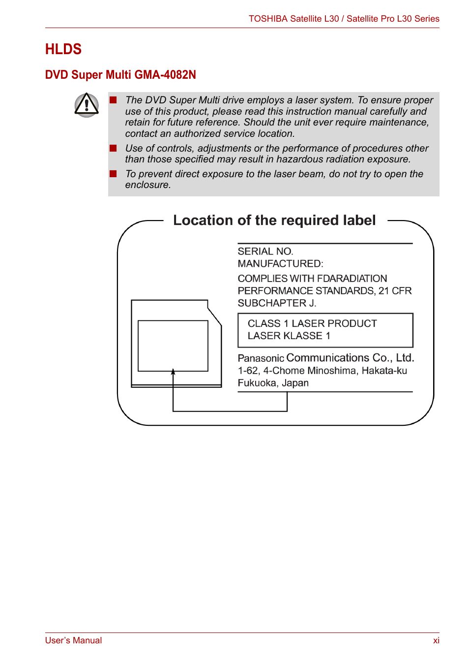 Hlds, Dvd super multi gma-4082n | Toshiba Satellite L30 (PSL33) User Manual | Page 11 / 165