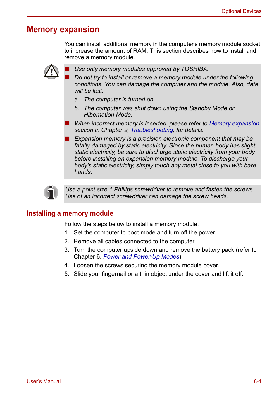 Memory expansion, Memory expansion -4, Sectio | Toshiba Satellite L30 (PSL33) User Manual | Page 111 / 165