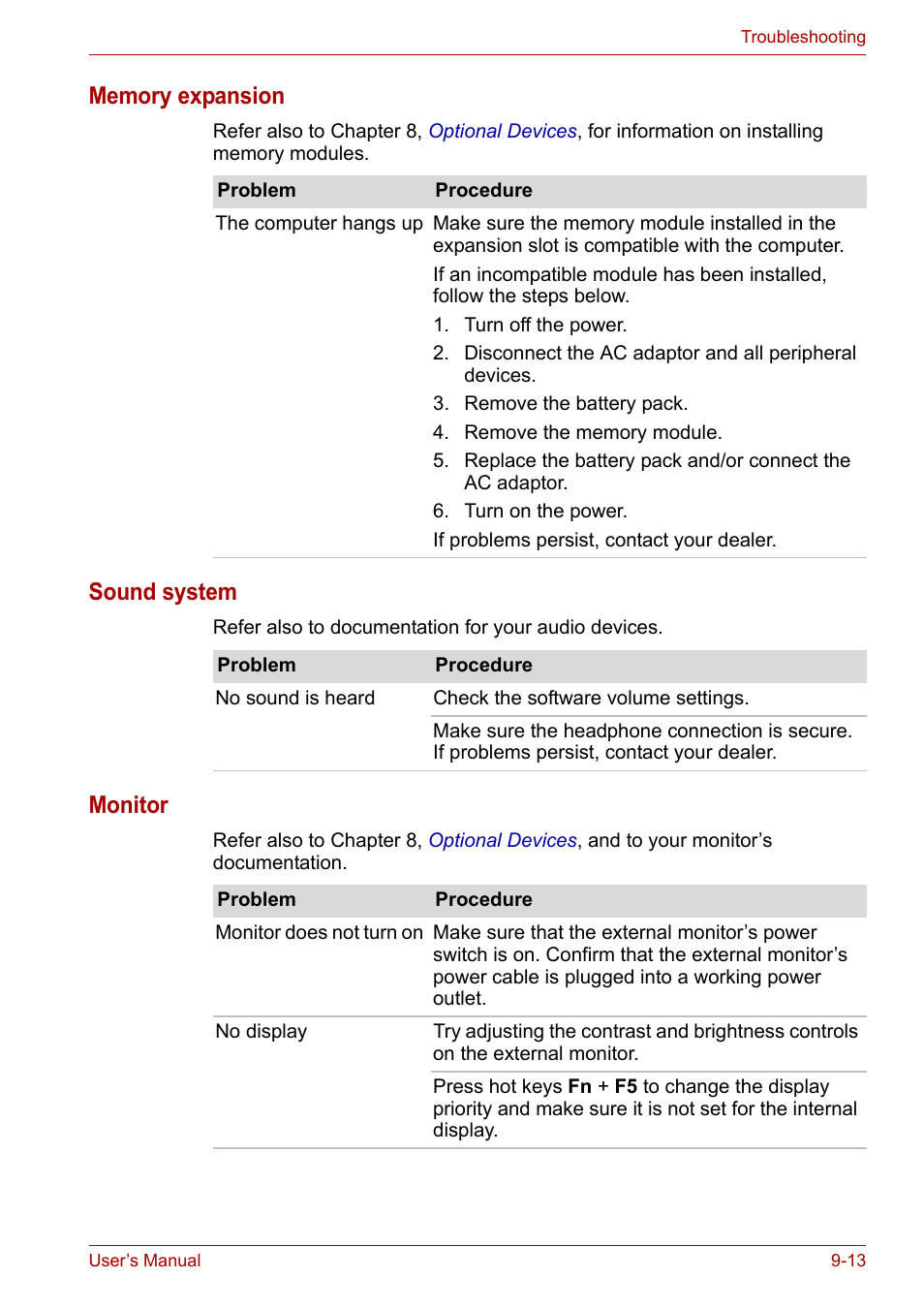 Memory expansion, Sound system, Monitor | Toshiba Satellite L30 (PSL33) User Manual | Page 128 / 165