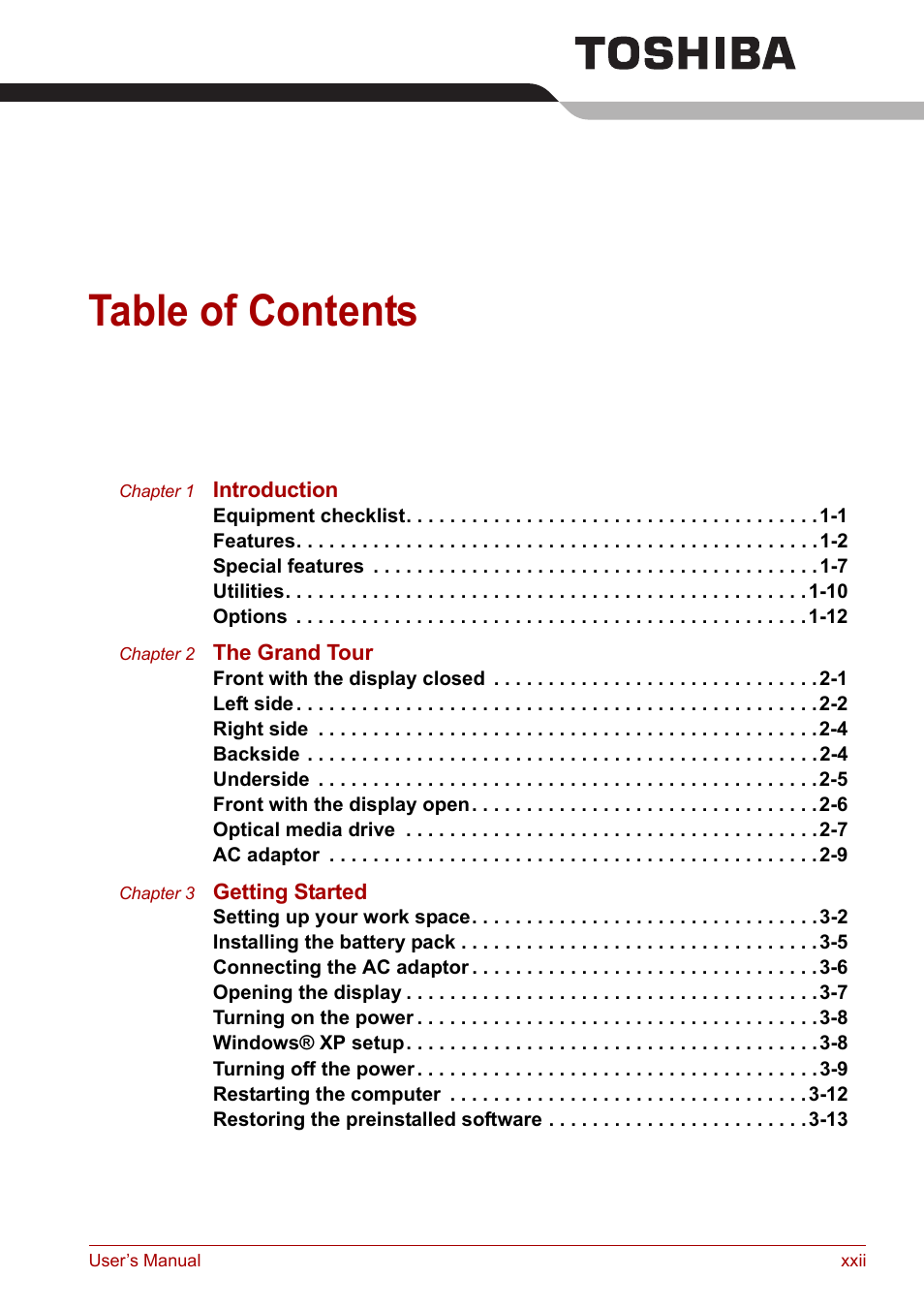 Toshiba Satellite L30 (PSL33) User Manual | Page 22 / 165