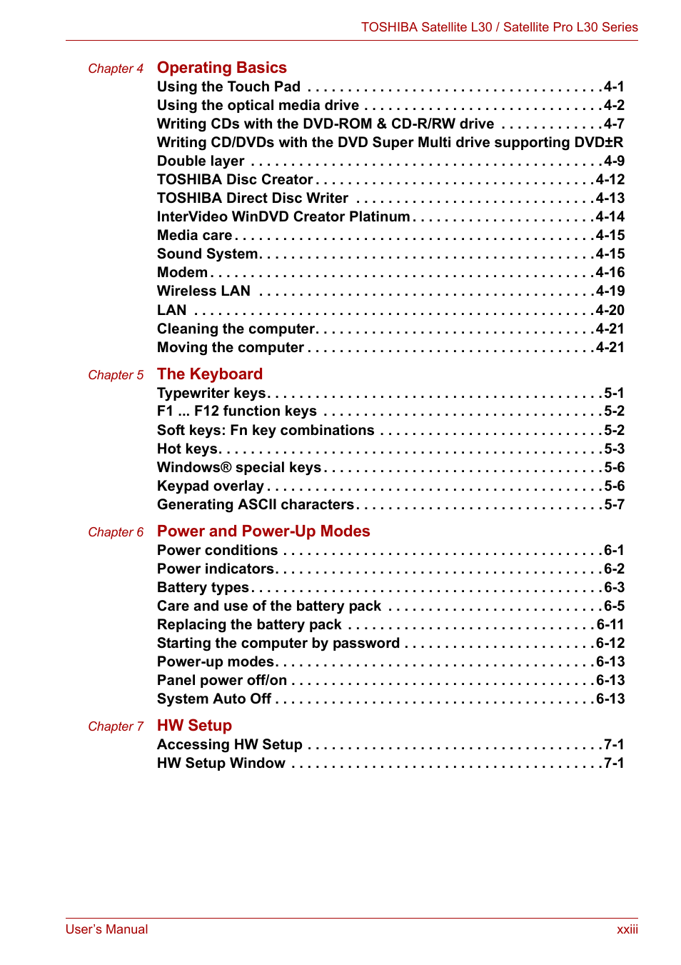 Toshiba Satellite L30 (PSL33) User Manual | Page 23 / 165