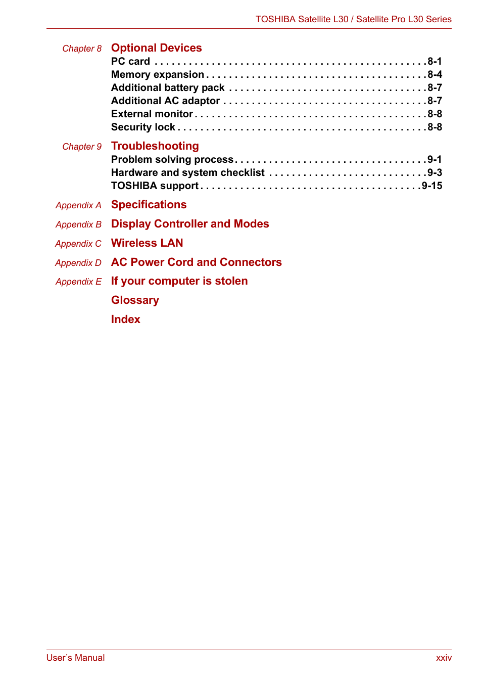 Toshiba Satellite L30 (PSL33) User Manual | Page 24 / 165