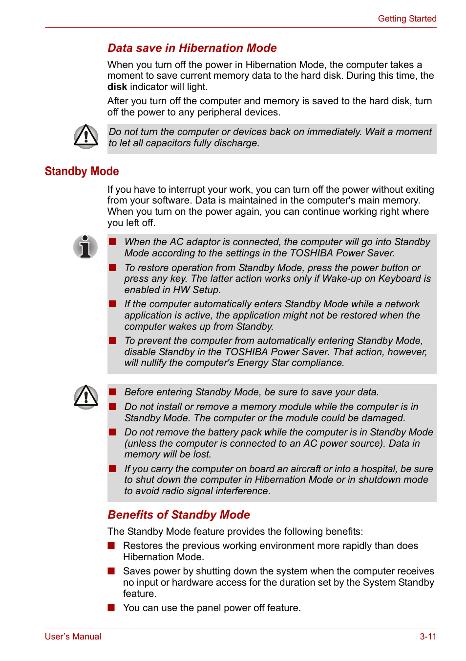 Standby mode | Toshiba Satellite L30 (PSL33) User Manual | Page 60 / 165