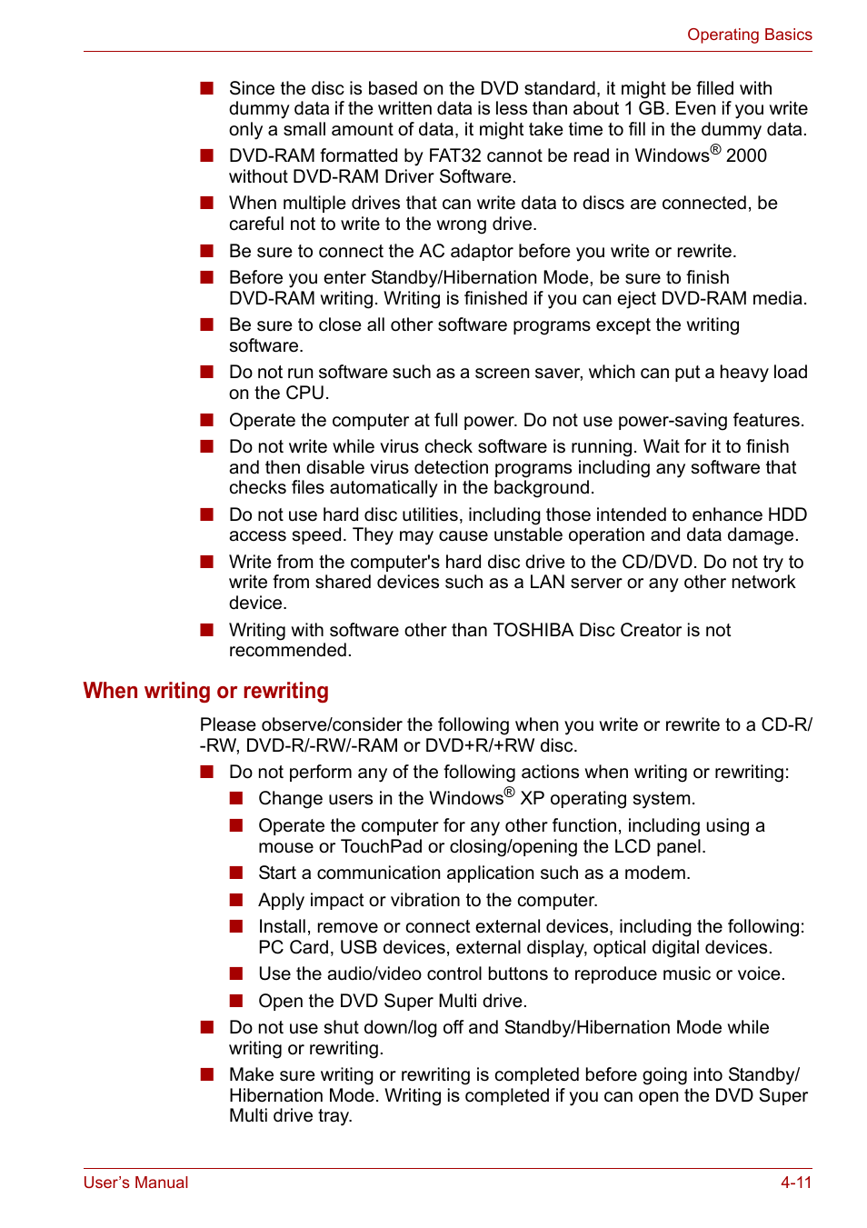 When writing or rewriting | Toshiba Satellite L30 (PSL33) User Manual | Page 73 / 165