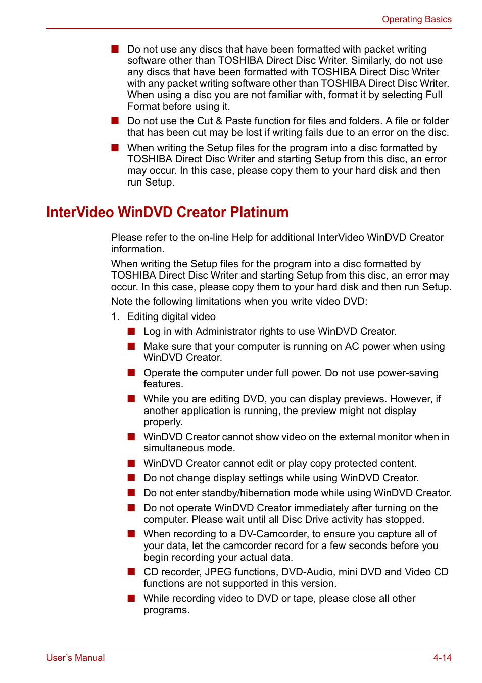 Intervideo windvd creator platinum, Intervideo windvd creator platinum -14 | Toshiba Satellite L30 (PSL33) User Manual | Page 76 / 165