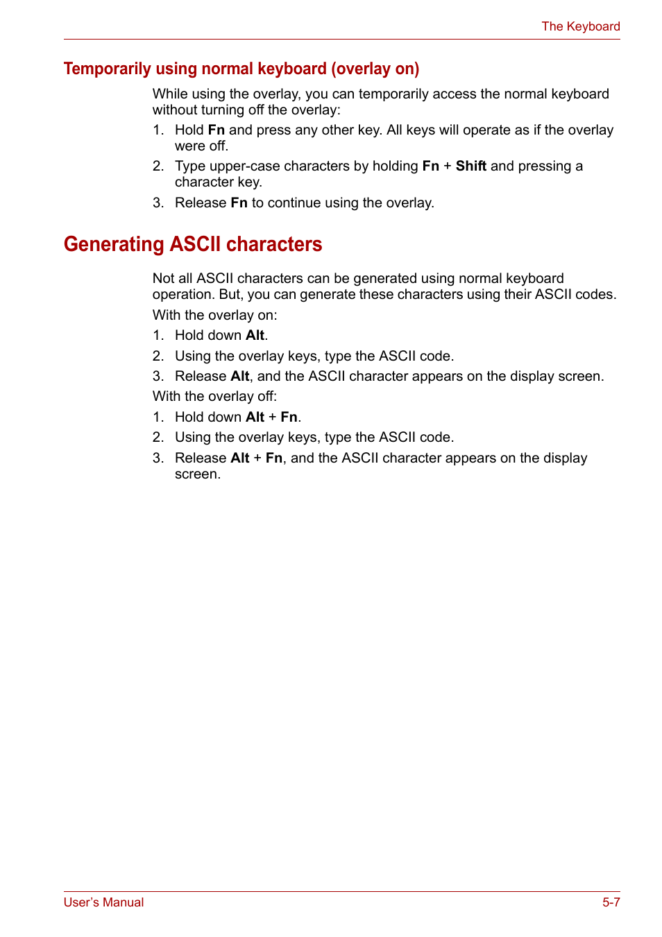 Generating ascii characters, Generating ascii characters -7 | Toshiba Satellite L30 (PSL33) User Manual | Page 91 / 165