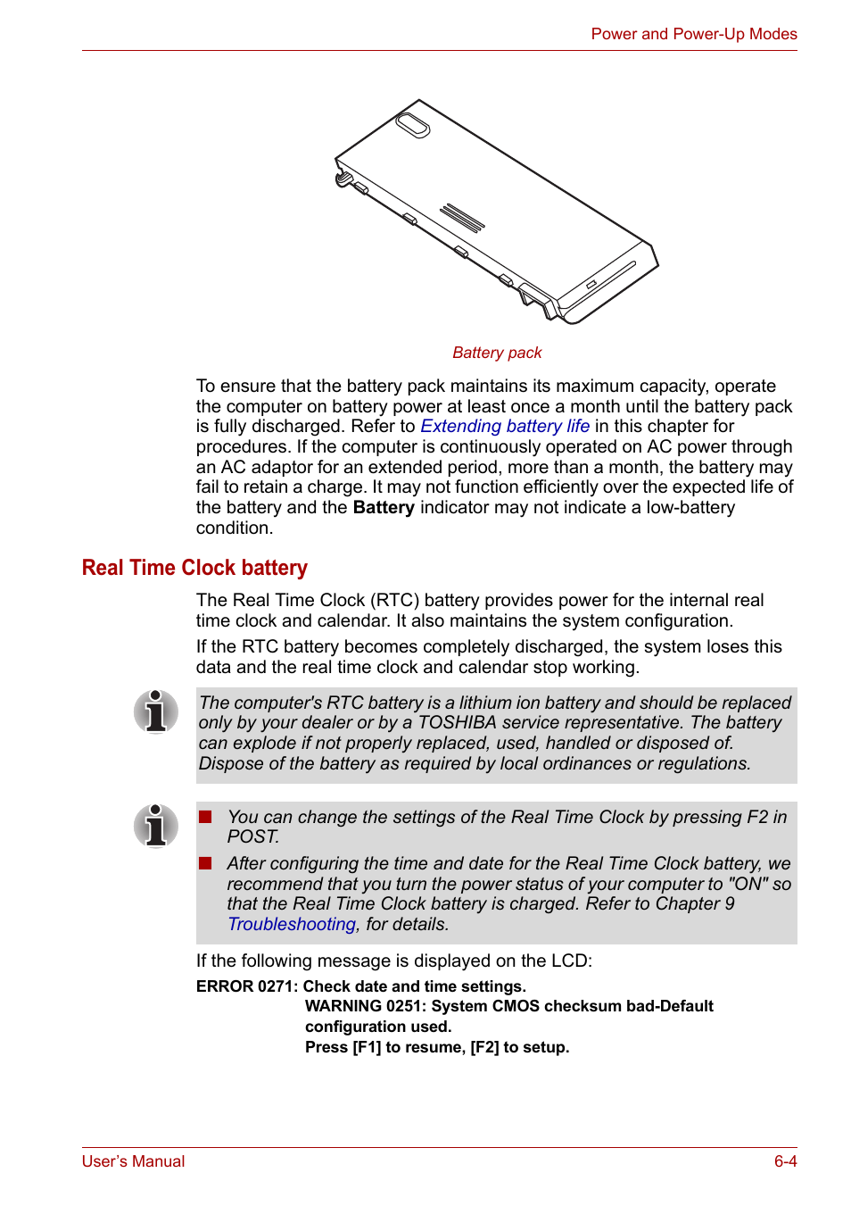 Real time clock battery | Toshiba Satellite L30 (PSL33) User Manual | Page 95 / 165