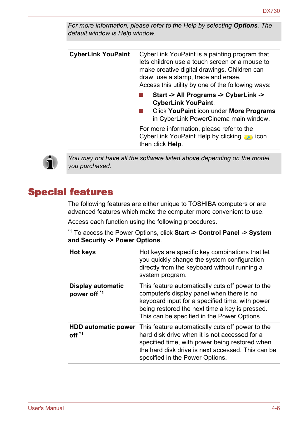 Special features, Special features -6 | Toshiba Qosmio DX730 User Manual | Page 100 / 150