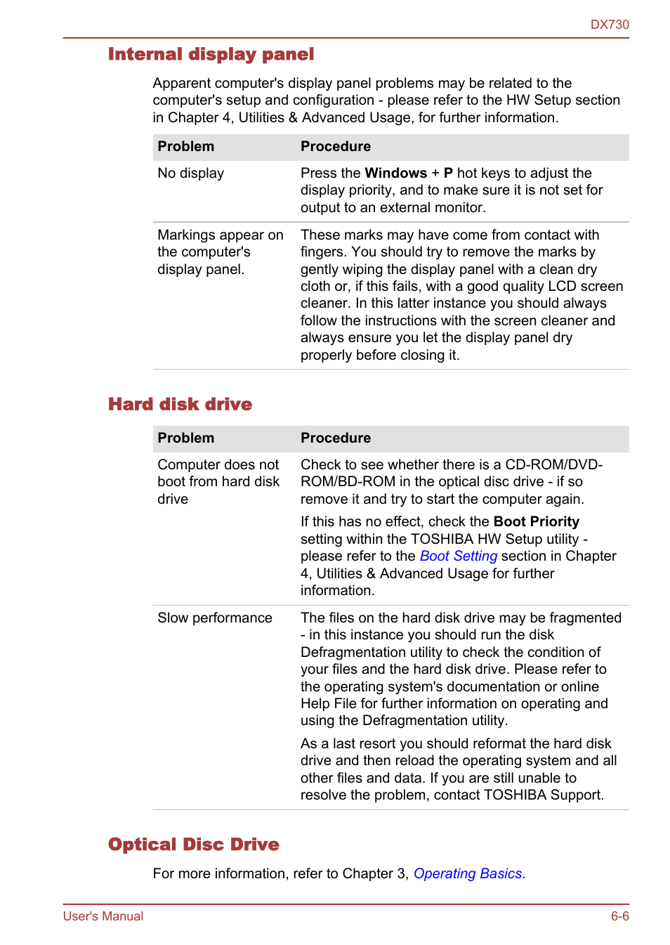 Internal display panel, Hard disk drive, Optical disc drive | Toshiba Qosmio DX730 User Manual | Page 125 / 150