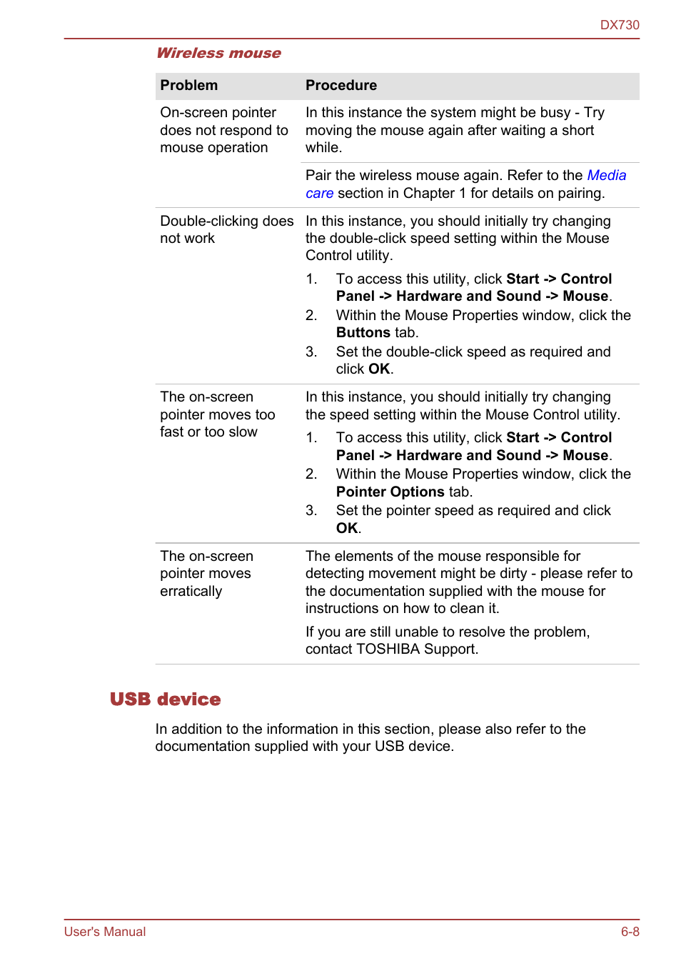 Usb device, Mouse | Toshiba Qosmio DX730 User Manual | Page 127 / 150