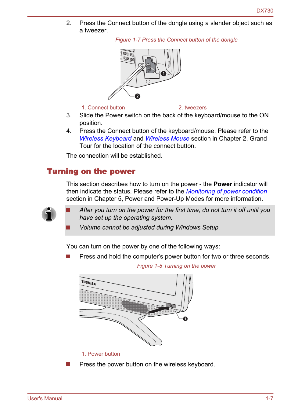 Turning on the power | Toshiba Qosmio DX730 User Manual | Page 24 / 150