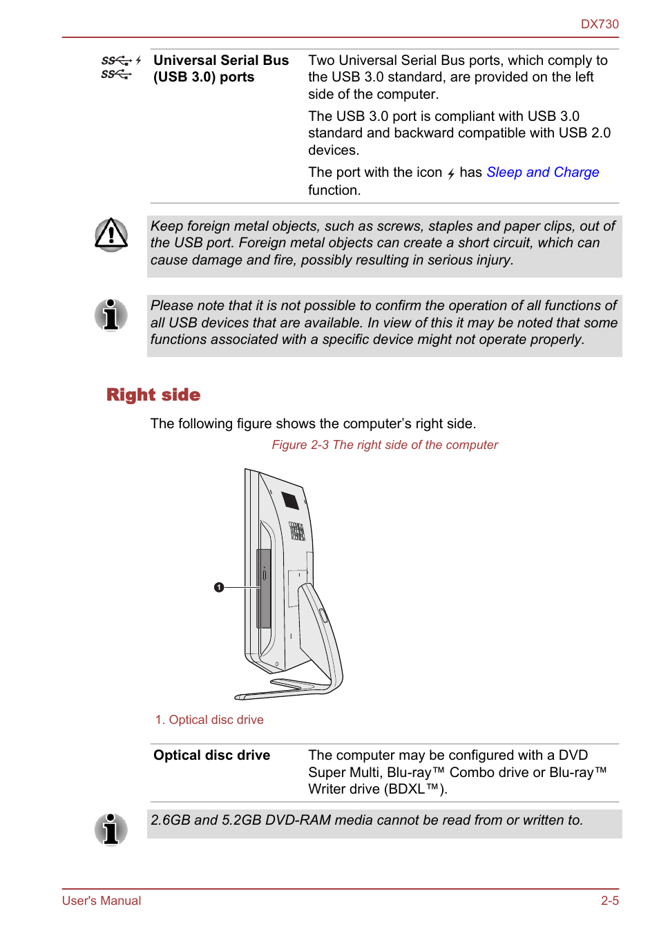 Right side | Toshiba Qosmio DX730 User Manual | Page 34 / 150