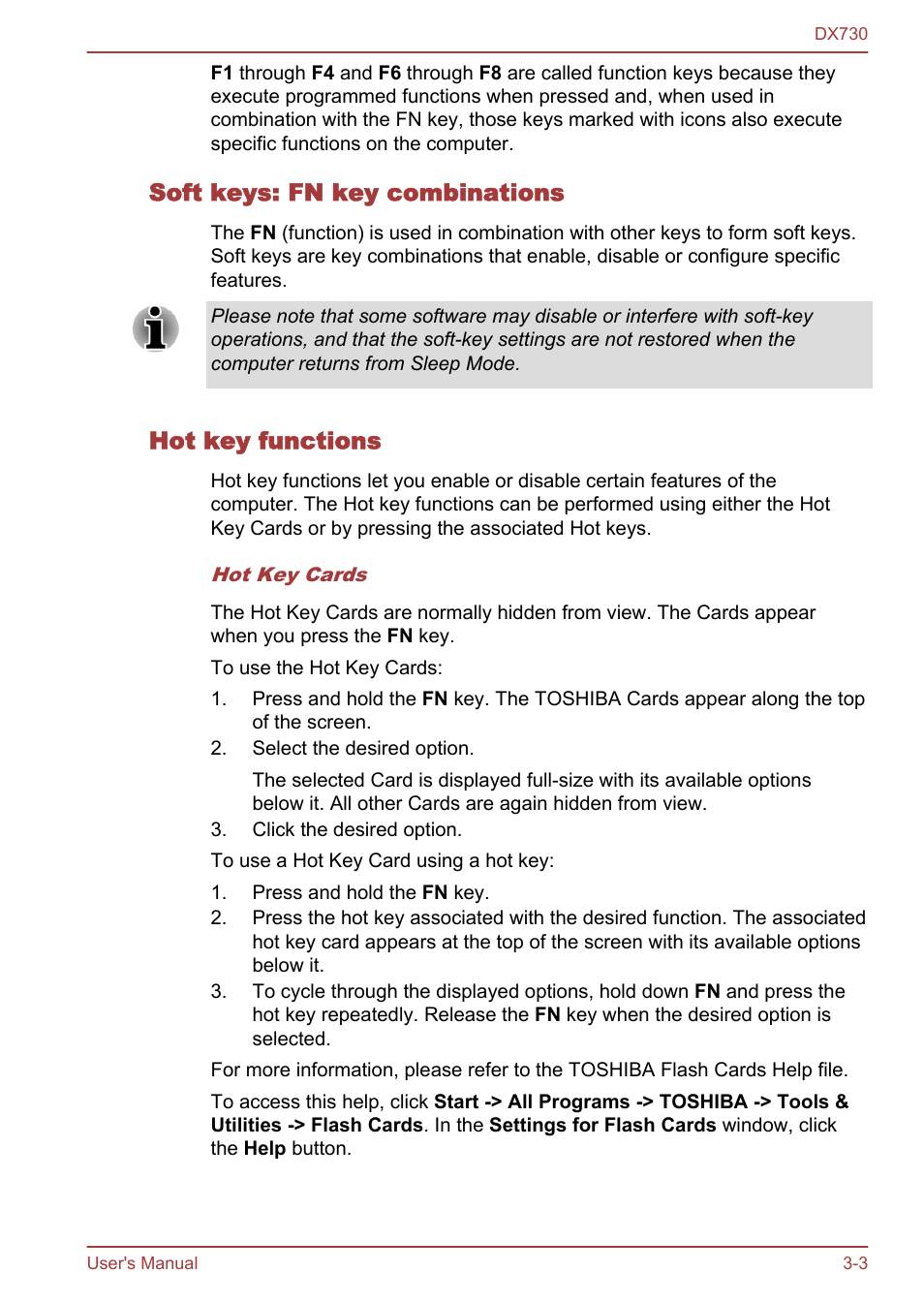 Soft keys: fn key combinations, Hot key functions | Toshiba Qosmio DX730 User Manual | Page 51 / 150