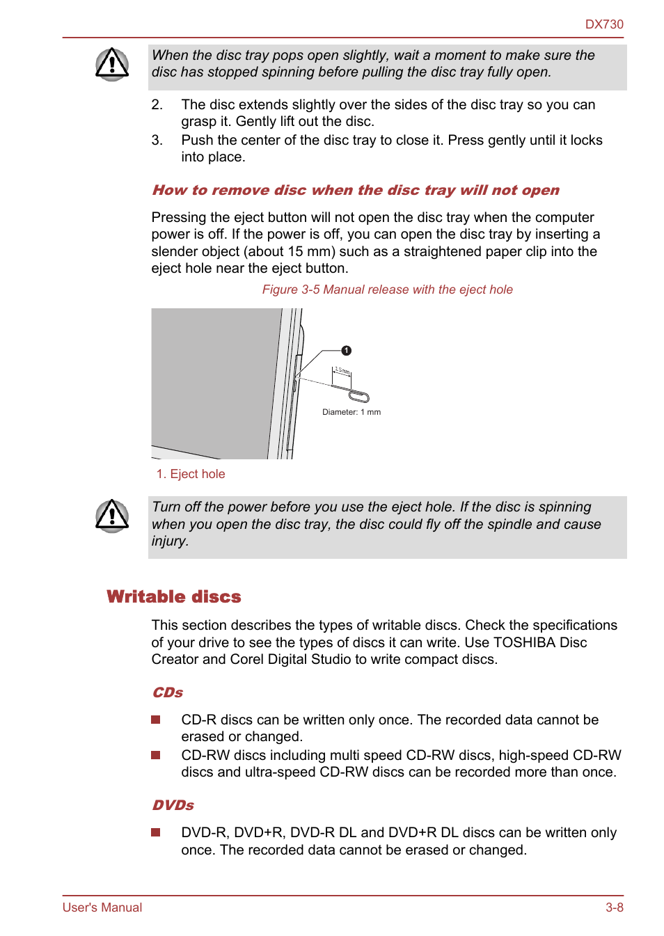 Writable discs | Toshiba Qosmio DX730 User Manual | Page 56 / 150