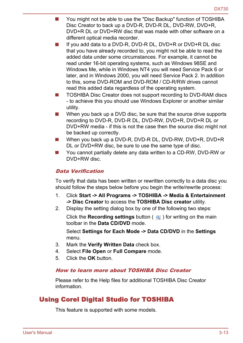 Using corel digital studio for toshiba | Toshiba Qosmio DX730 User Manual | Page 61 / 150