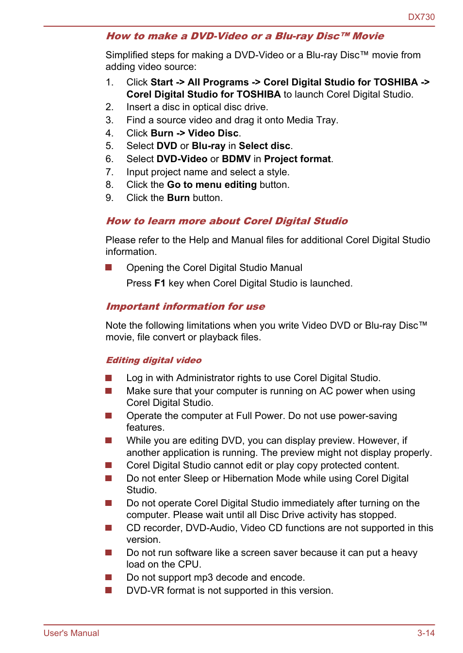 Toshiba Qosmio DX730 User Manual | Page 62 / 150