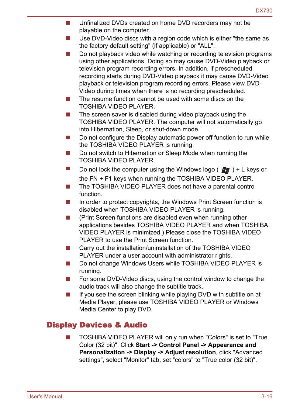 Display devices & audio | Toshiba Qosmio DX730 User Manual | Page 64 / 150