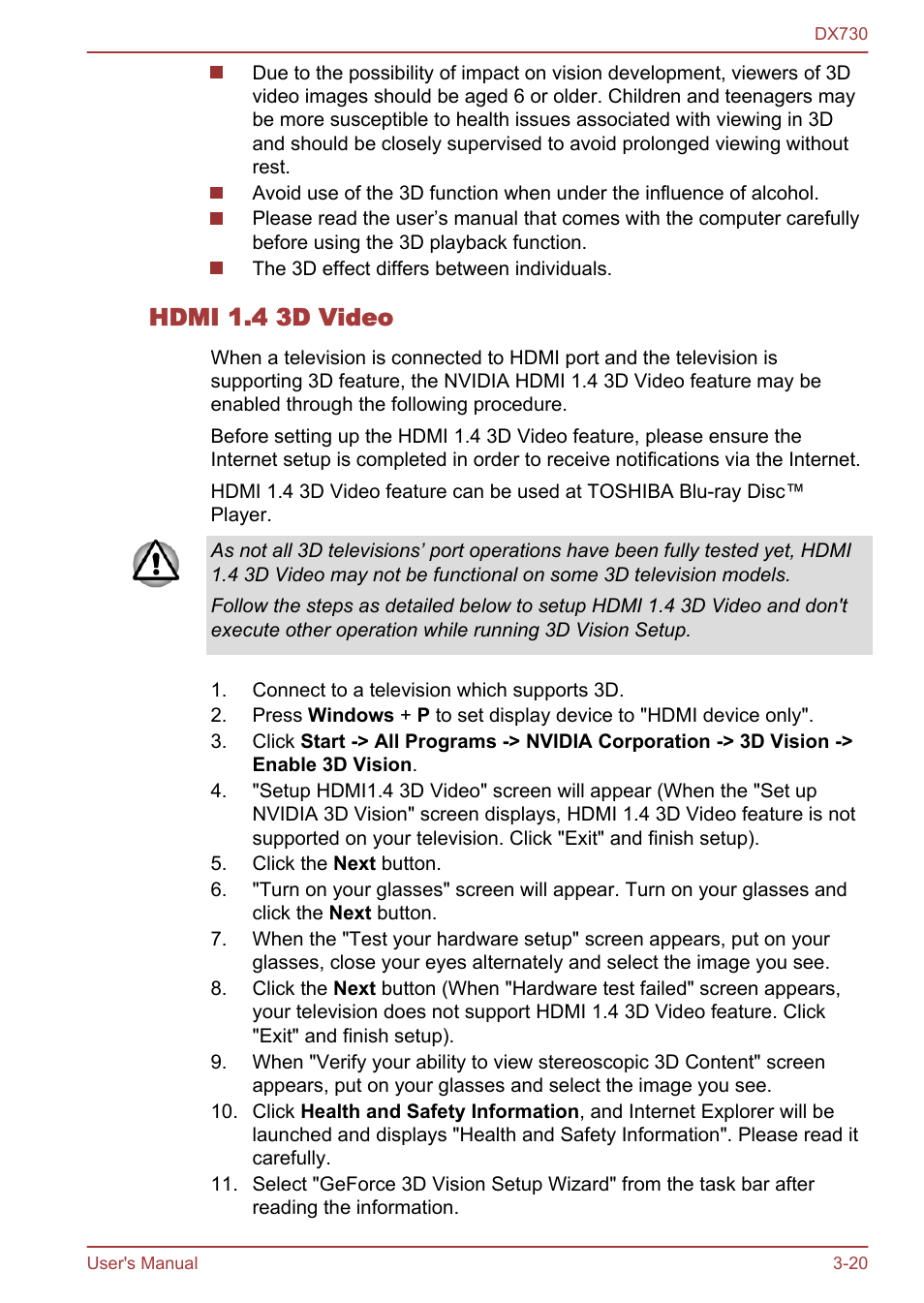 Hdmi 1.4 3d video | Toshiba Qosmio DX730 User Manual | Page 68 / 150