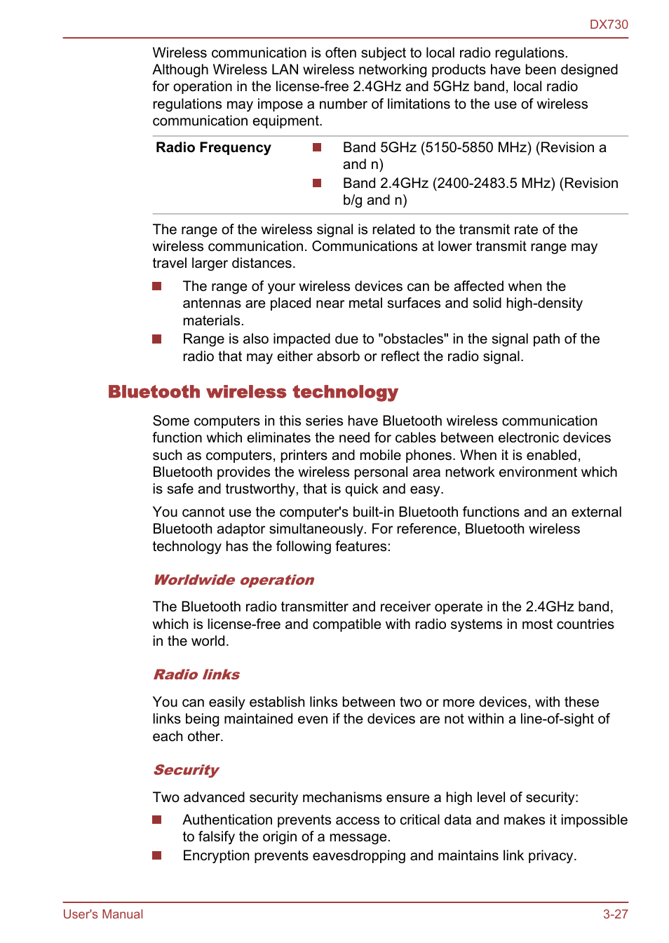 Bluetooth wireless technology | Toshiba Qosmio DX730 User Manual | Page 75 / 150