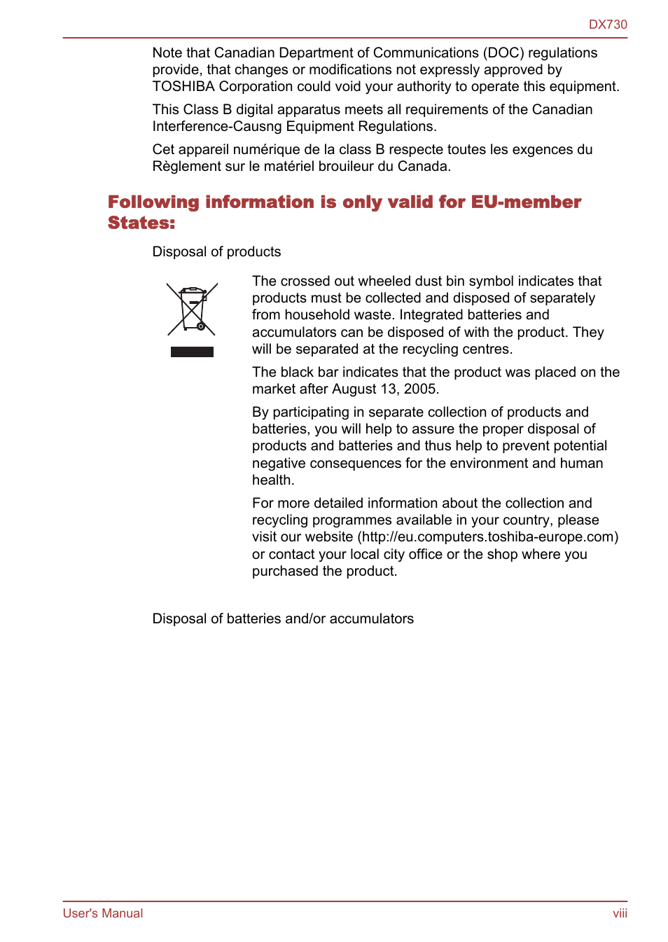 Toshiba Qosmio DX730 User Manual | Page 8 / 150