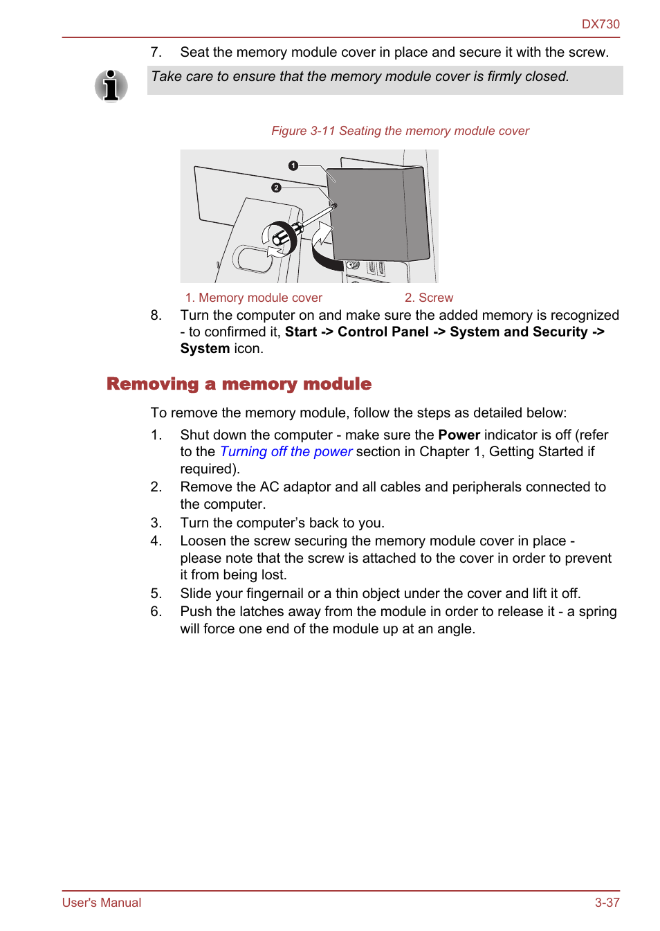 Removing a memory module | Toshiba Qosmio DX730 User Manual | Page 85 / 150