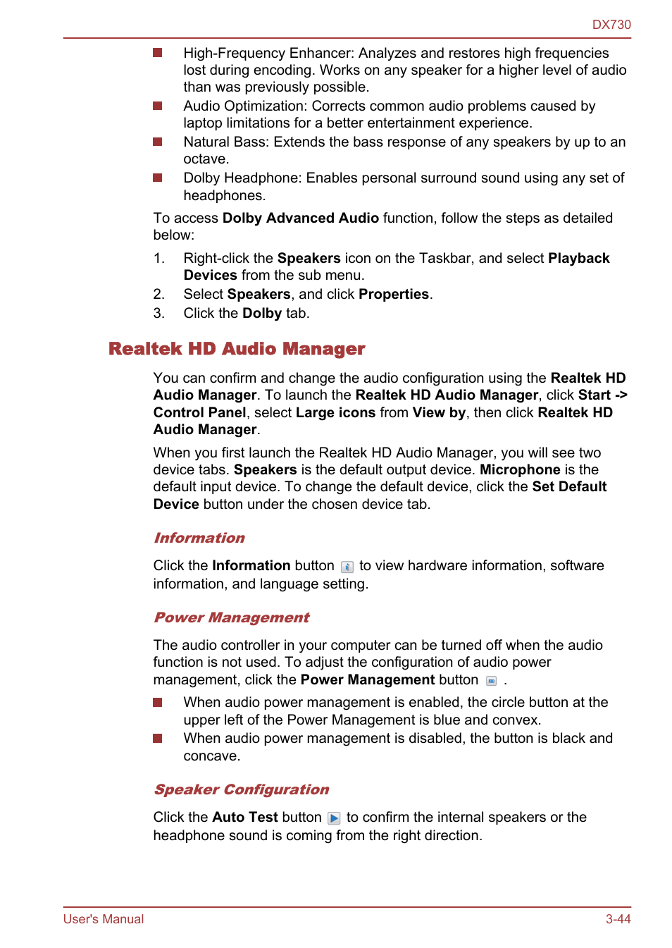Realtek hd audio manager | Toshiba Qosmio DX730 User Manual | Page 92 / 150