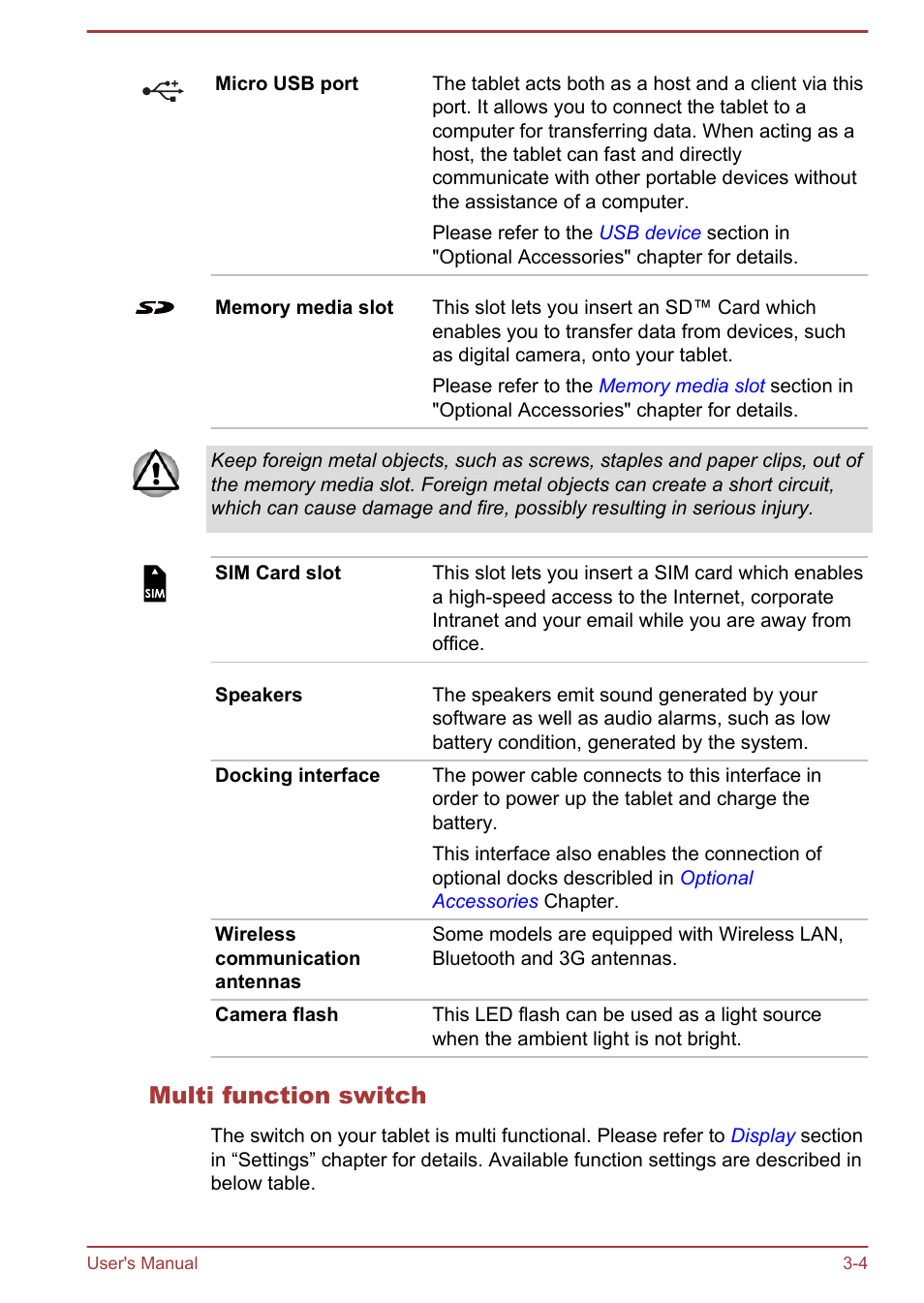 Multi function switch | Toshiba AT300 User Manual | Page 17 / 88