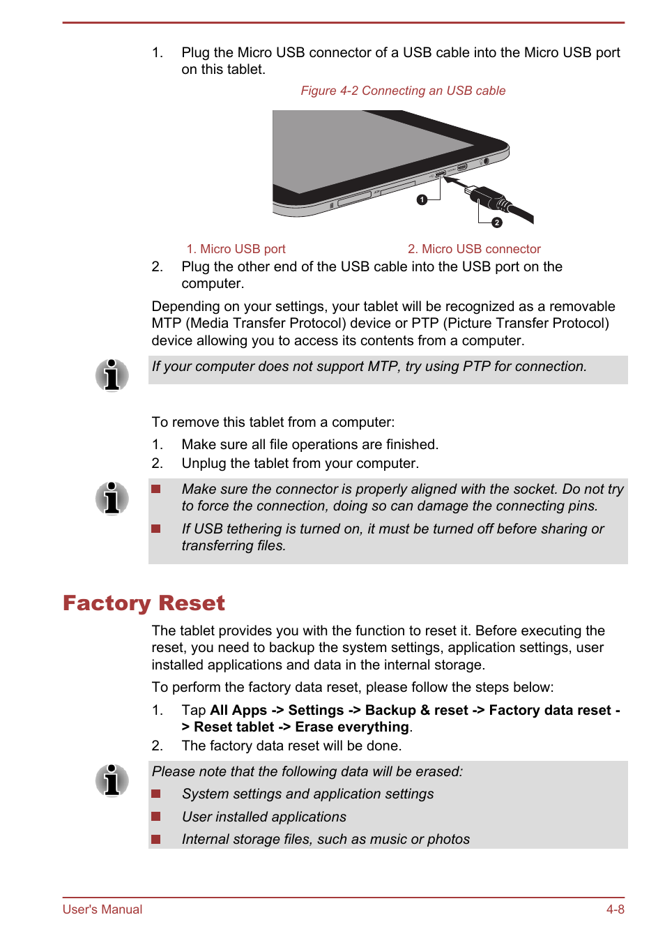 Factory reset, Factory reset -8 | Toshiba AT300 User Manual | Page 34 / 88