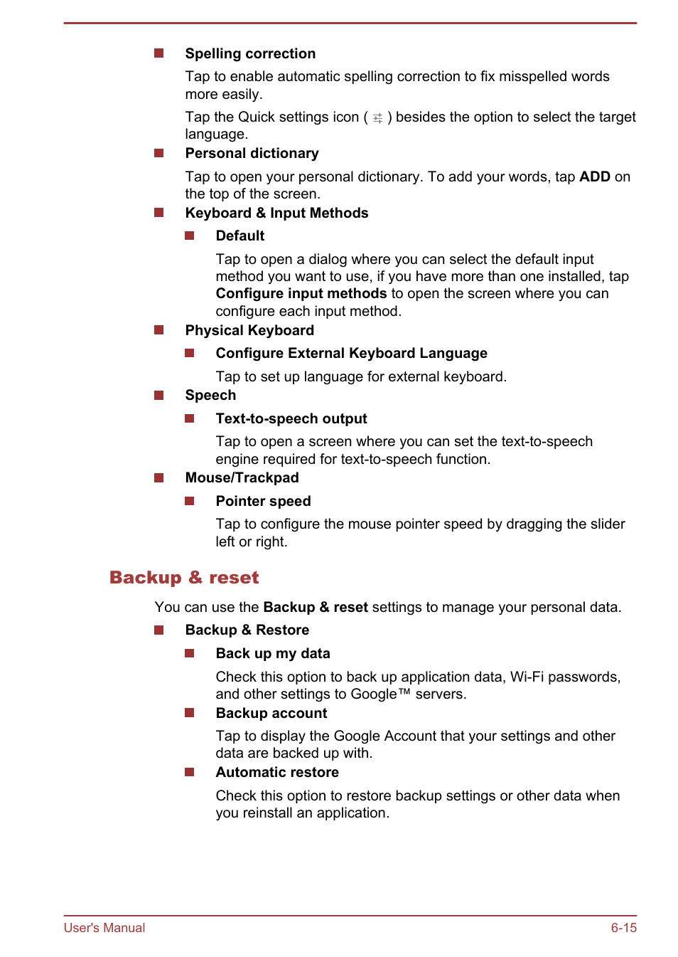 Backup & reset | Toshiba AT300 User Manual | Page 65 / 88