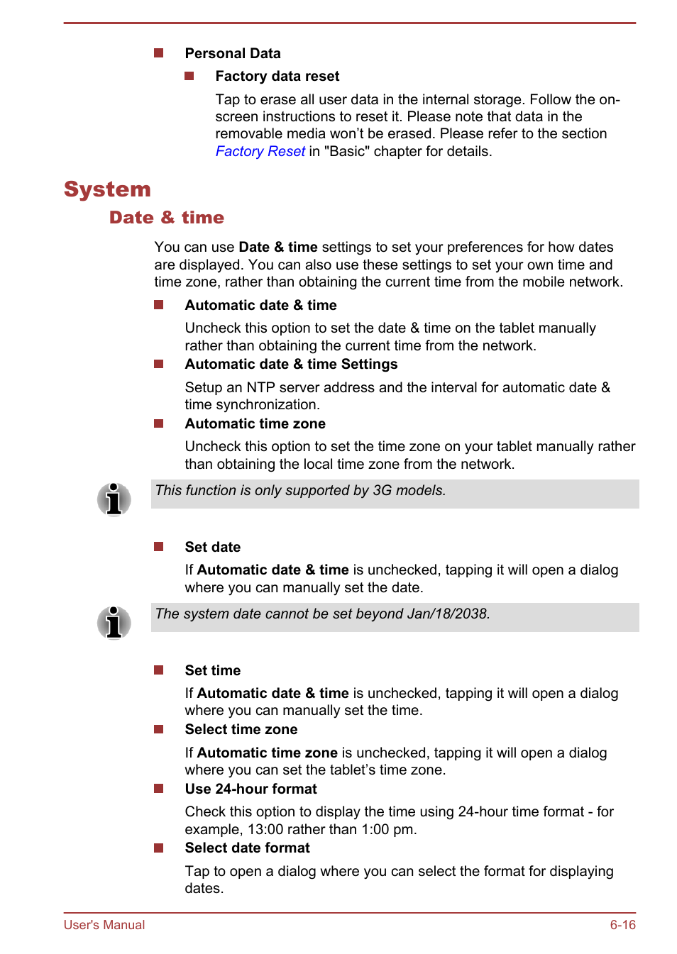 System, Date & time, System -16 | Toshiba AT300 User Manual | Page 66 / 88