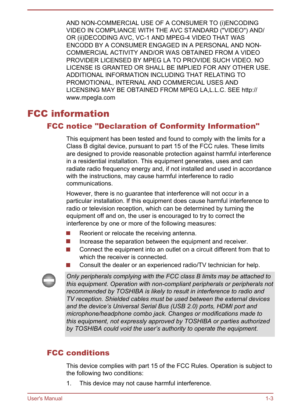 Fcc information, Fcc notice "declaration of conformity information, Fcc conditions | Fcc information -3 | Toshiba AT300 User Manual | Page 7 / 88