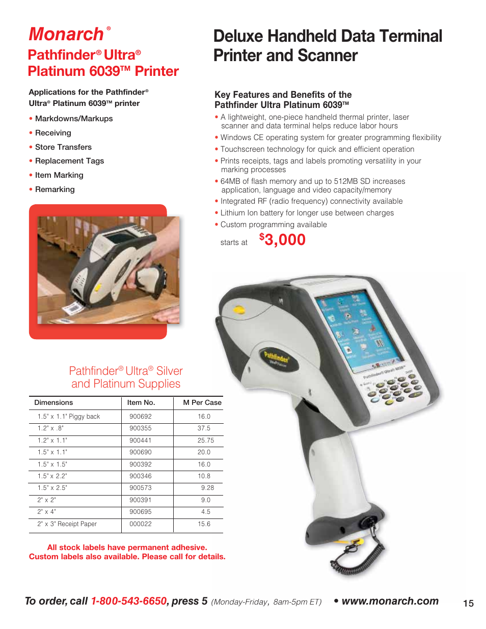 Monarch, Deluxe handheld data terminal printer and scanner, Pathfinder | Ultra, Platinum 6039, Printer, Silver and platinum supplies | Avery 6032 User Manual | Page 16 / 32