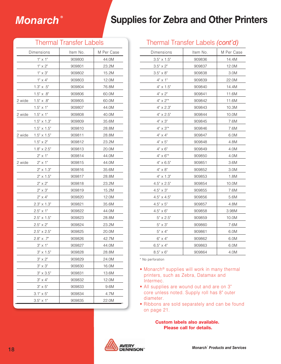 Monarch, Supplies for zebra and other printers | Avery 6032 User Manual | Page 19 / 32