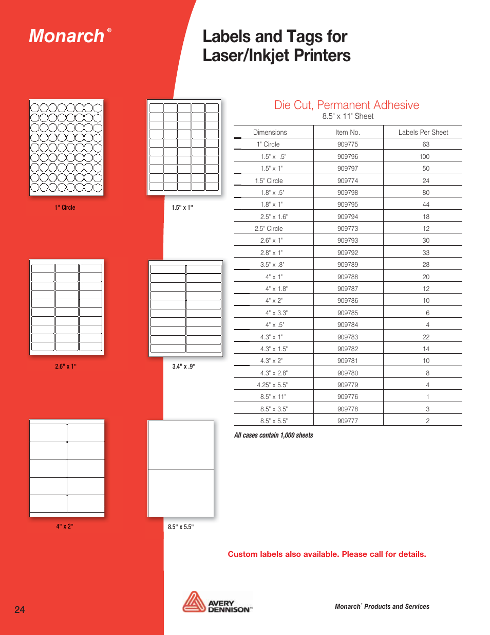 Monarch, Labels and tags for laser/inkjet printers, Die cut, permanent adhesive | Avery 6032 User Manual | Page 25 / 32