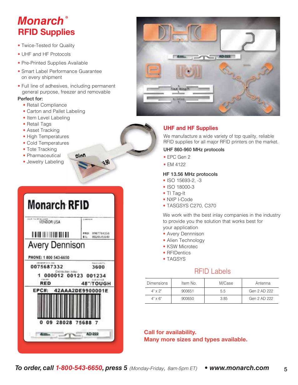 Monarch, Rfid supplies, Rfid labels | Avery 6032 User Manual | Page 6 / 32