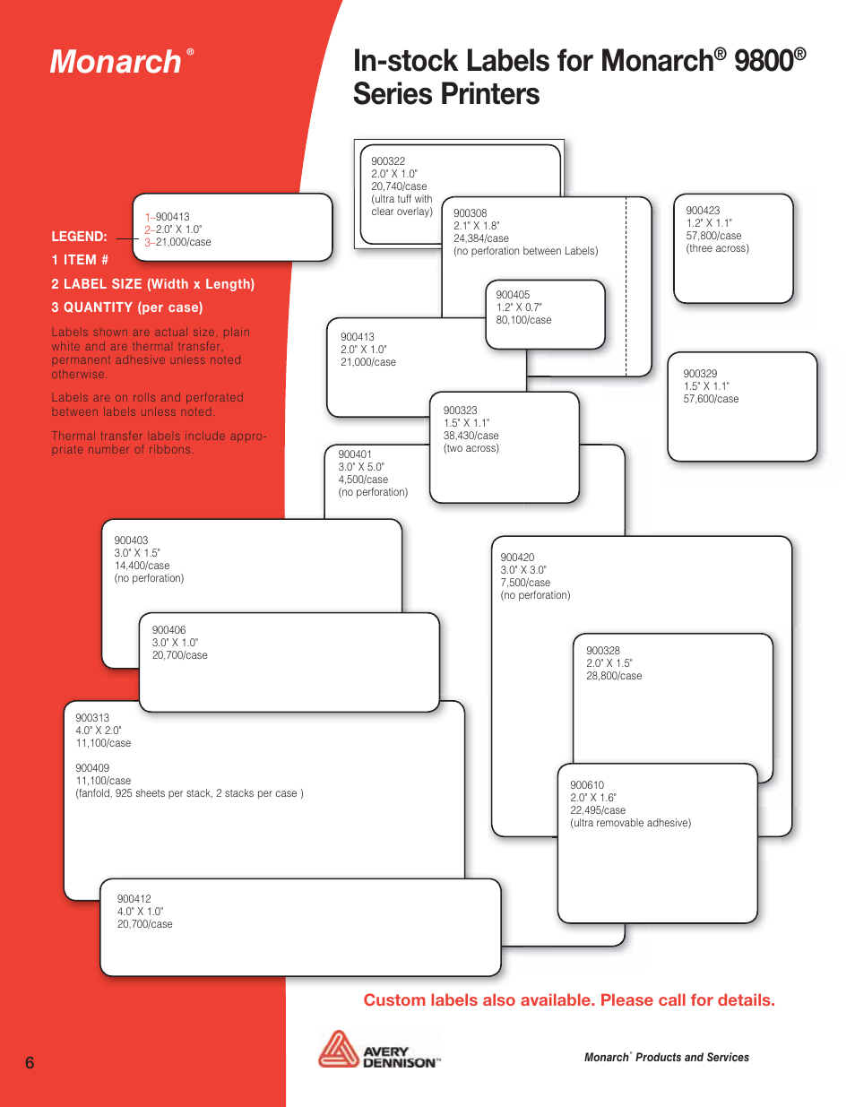 Monarch, In-stock labels for monarch, Series printers | Avery 6032 User Manual | Page 7 / 32