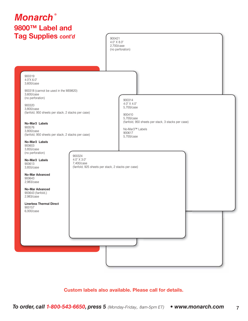 Monarch, 9800™ label and tag supplies, Cont’d | Avery 6032 User Manual | Page 8 / 32