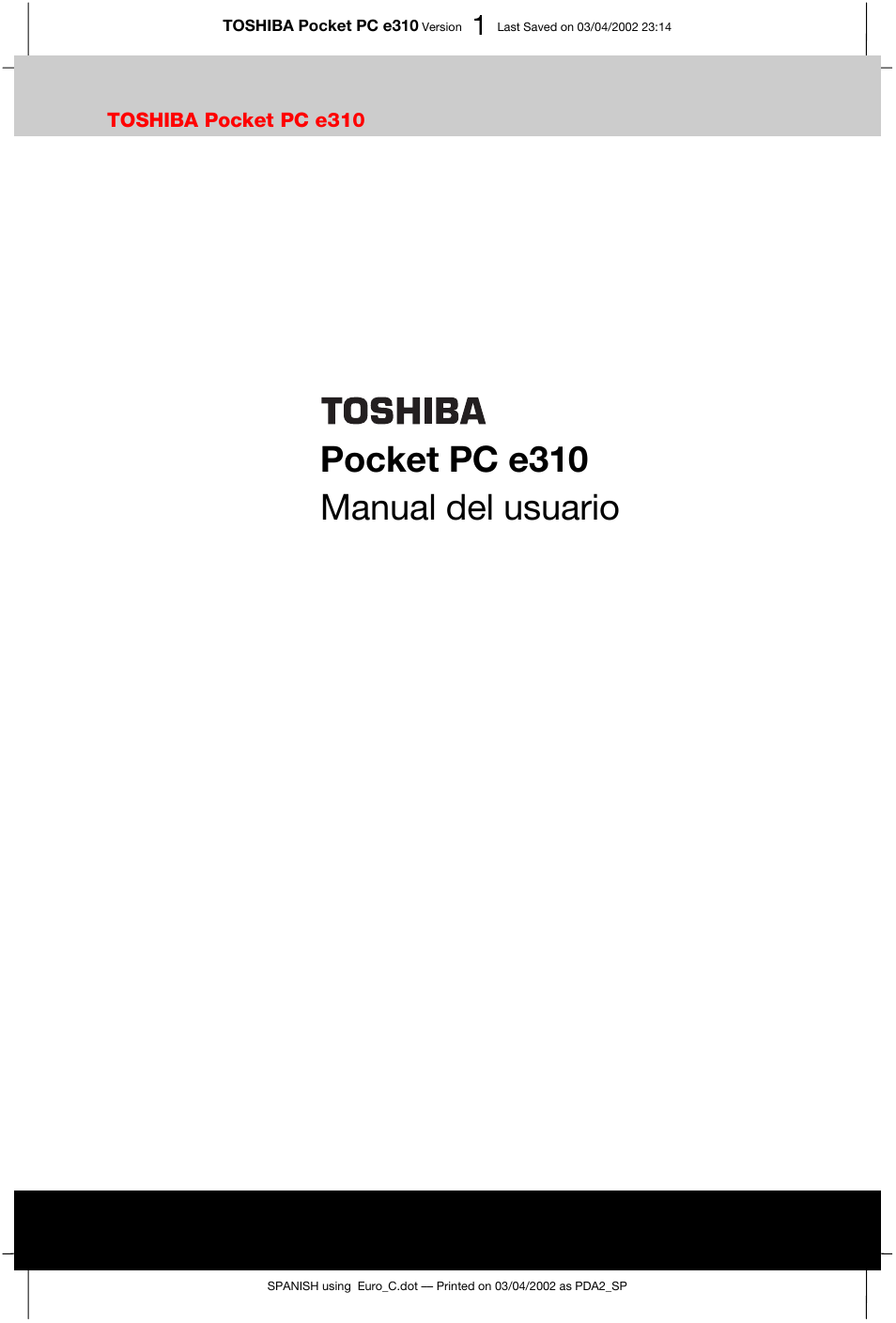 Toshiba Pocket PC e310 User Manual | 107 pages